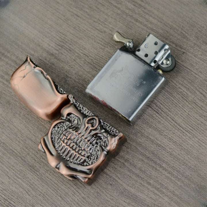 Briquet à kérosène rechargeable rétro robuste en forme de crâne blindé