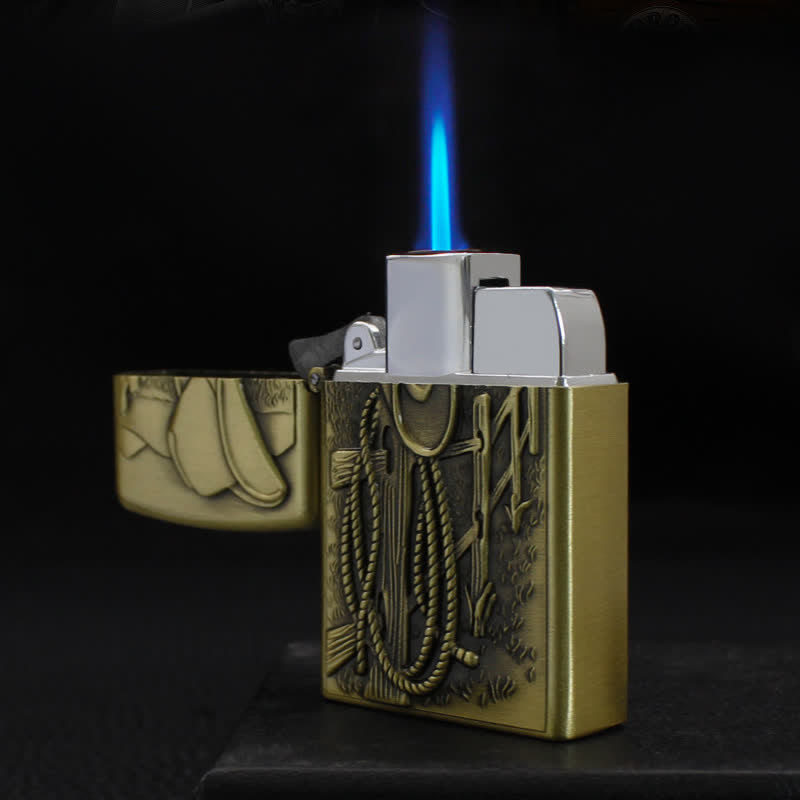 Briquet au butane rechargeable avec chapeau de cowboy et scène occidentale