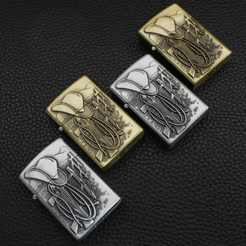 Briquet au butane rechargeable avec chapeau de cowboy et scène occidentale