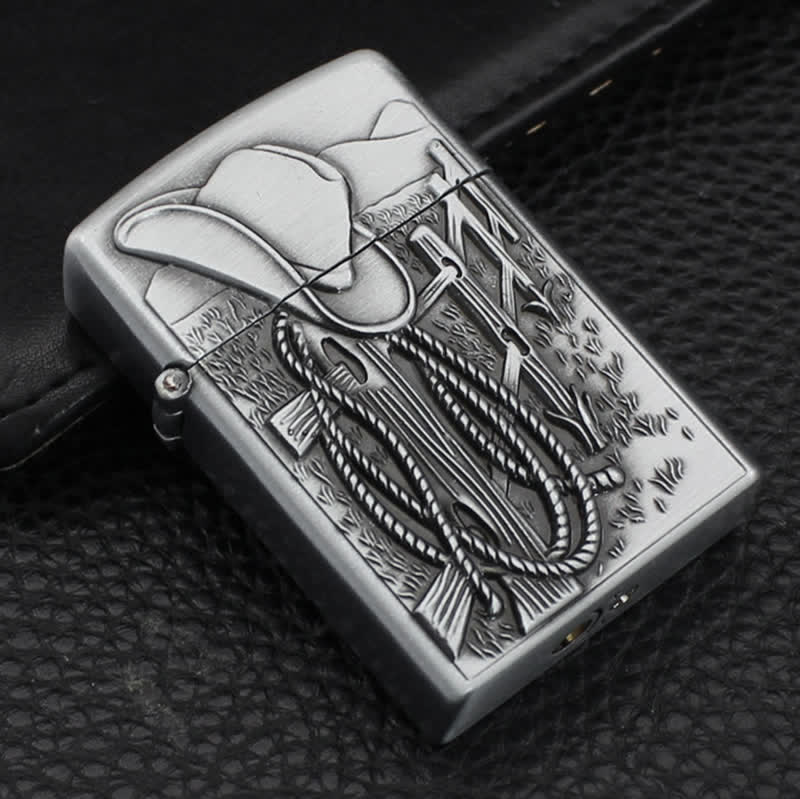 Briquet au butane rechargeable avec chapeau de cowboy et scène occidentale