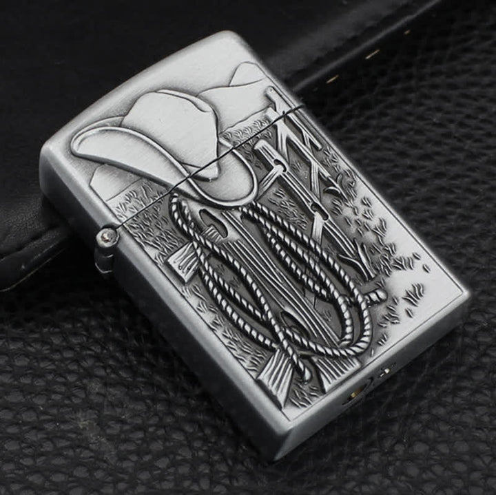 Briquet au butane rechargeable avec chapeau de cowboy et scène occidentale