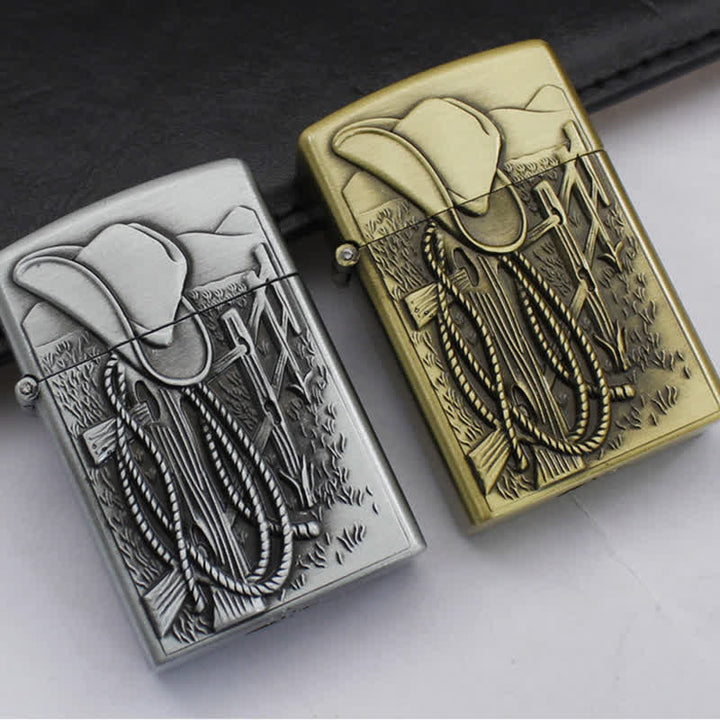 Briquet au butane rechargeable avec chapeau de cowboy et scène occidentale