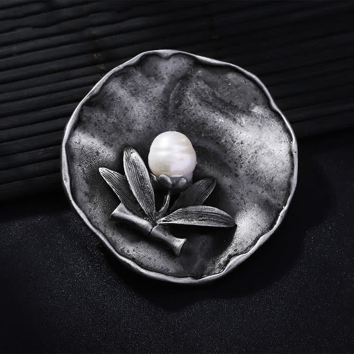 Broche décorative ronde en perles de bambou rétro pour femme