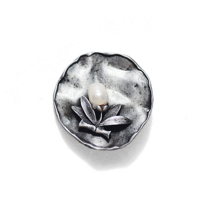 Broche décorative ronde en perles de bambou rétro pour femme