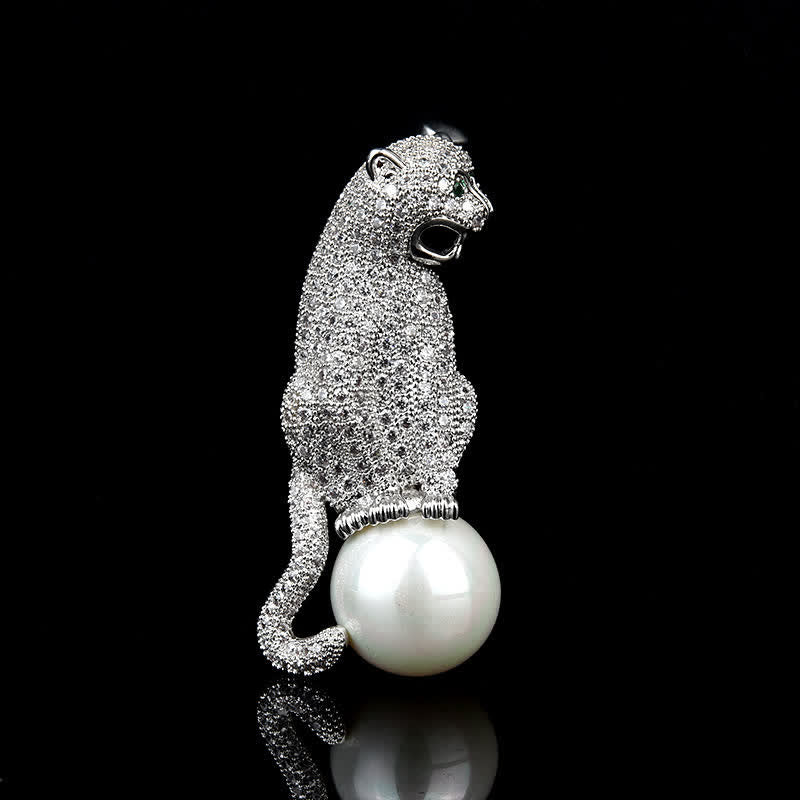 Broche décorative unisexe en fausses perles de zircon brillant léopard