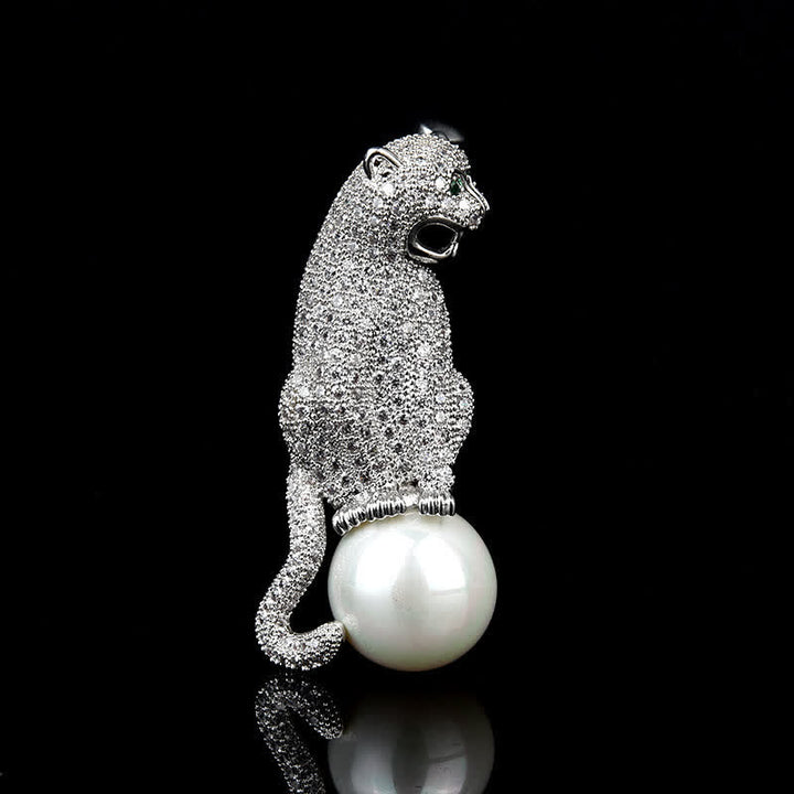 Broche décorative unisexe en fausses perles de zircon brillant léopard