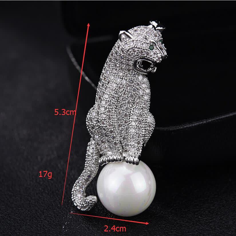 Broche décorative unisexe en fausses perles de zircon brillant léopard