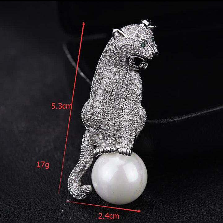 Broche décorative unisexe en fausses perles de zircon brillant léopard