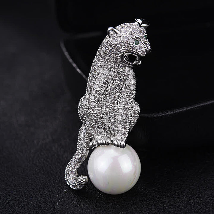 Broche décorative unisexe en fausses perles de zircon brillant léopard