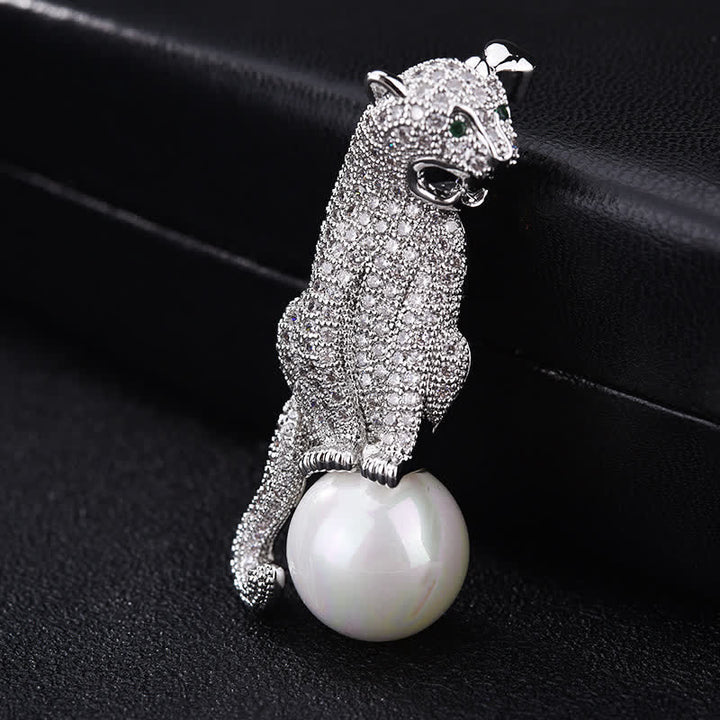 Broche décorative unisexe en fausses perles de zircon brillant léopard