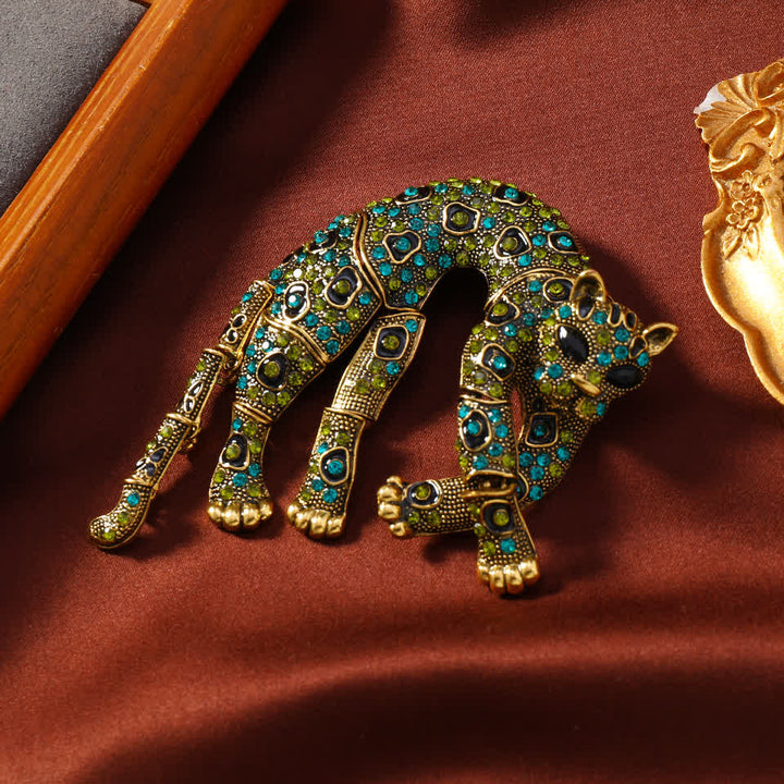 Broche léopard en strass unisexe vintage panthère