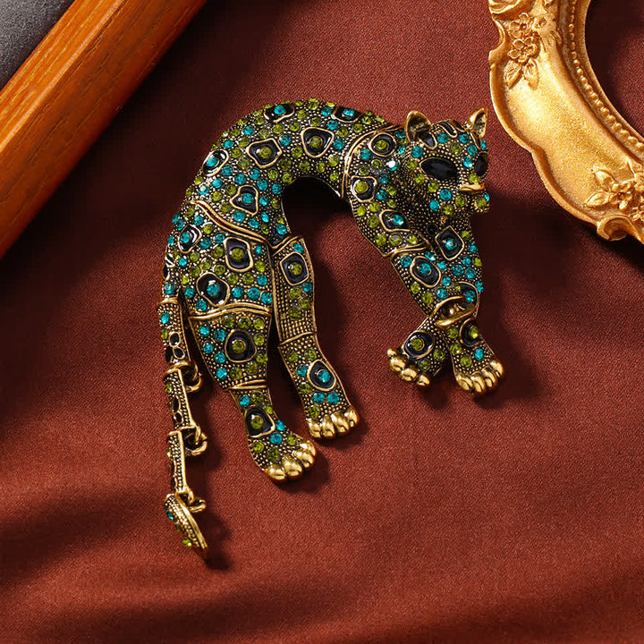 Broche léopard en strass unisexe vintage panthère