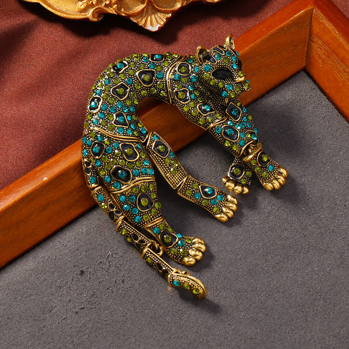 Broche léopard en strass unisexe vintage panthère
