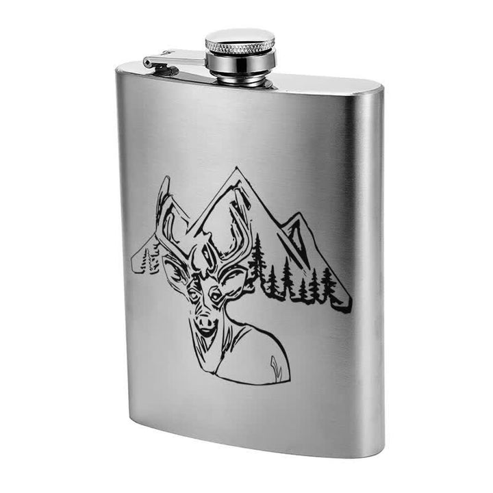 Flacon portable en acier inoxydable à motif laser pour la chasse au cerf de 3 à 8 oz