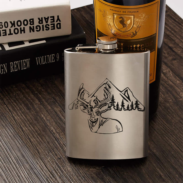 Flacon portable en acier inoxydable à motif laser pour la chasse au cerf de 3 à 8 oz