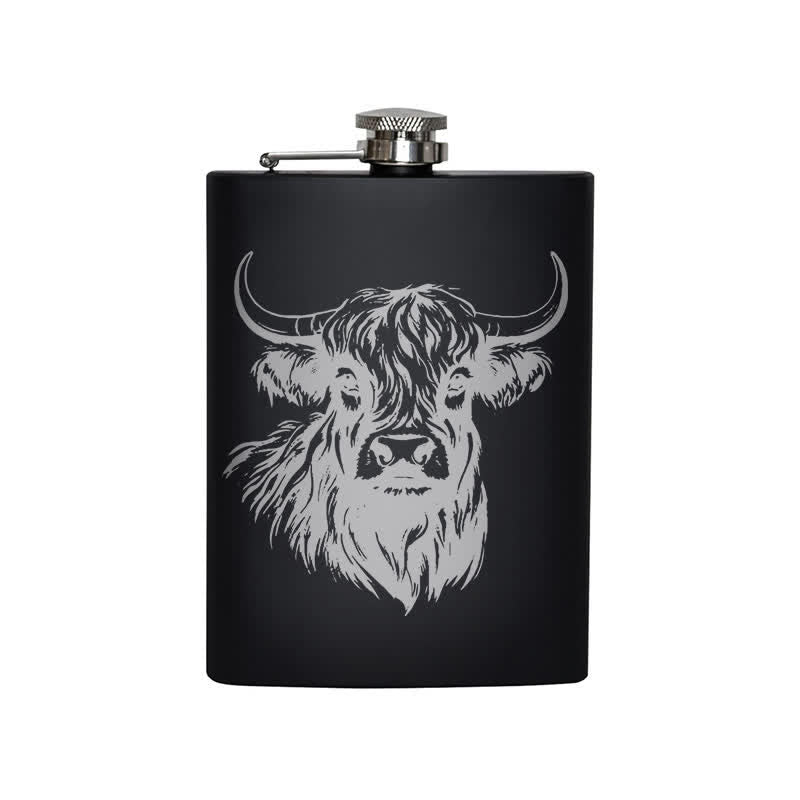 Gourde portable en acier inoxydable à motif laser Yak Bull de 3 à 8 oz