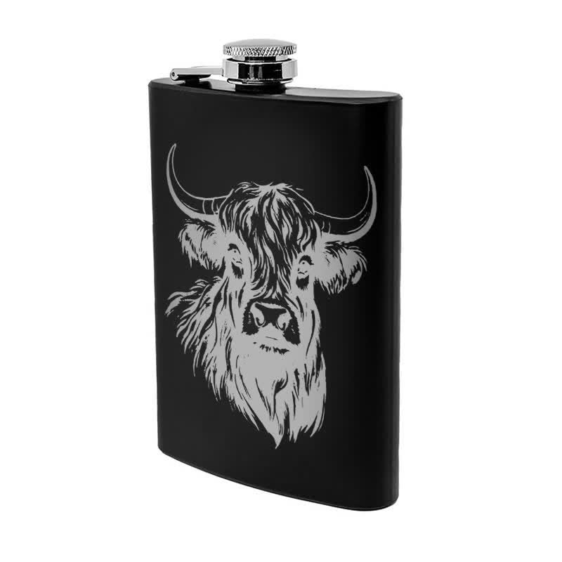 Gourde portable en acier inoxydable à motif laser Yak Bull de 3 à 8 oz