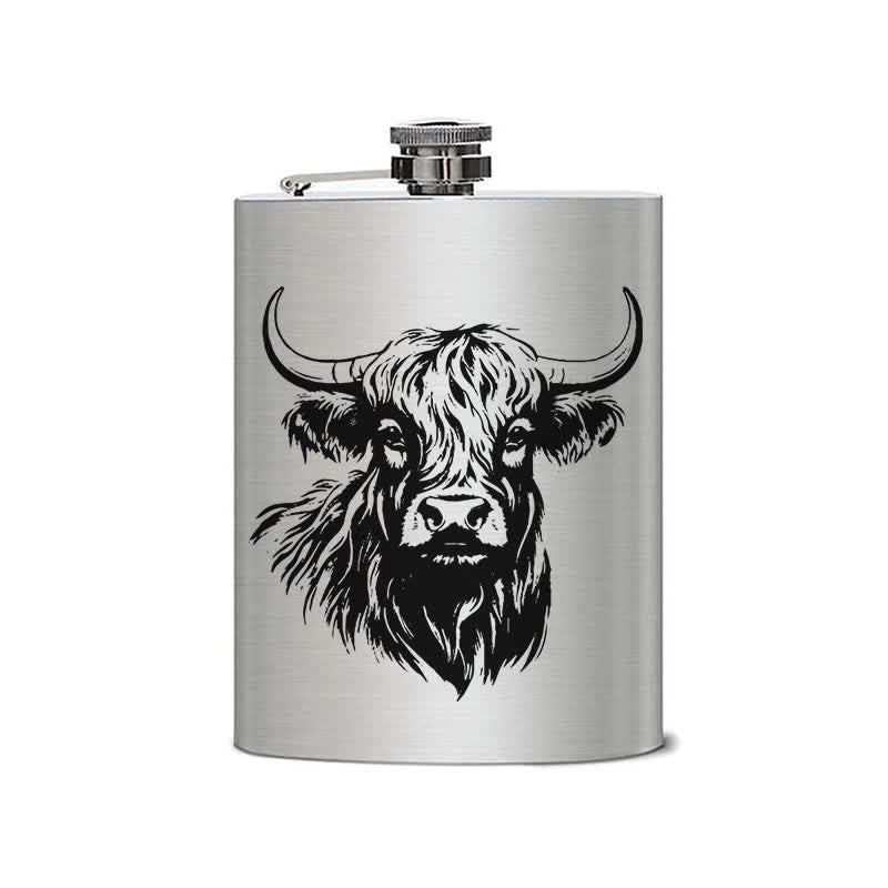 Gourde portable en acier inoxydable à motif laser Yak Bull de 3 à 8 oz
