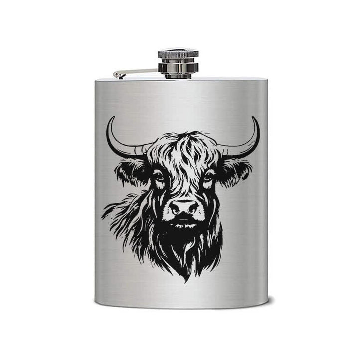 Gourde portable en acier inoxydable à motif laser Yak Bull de 3 à 8 oz