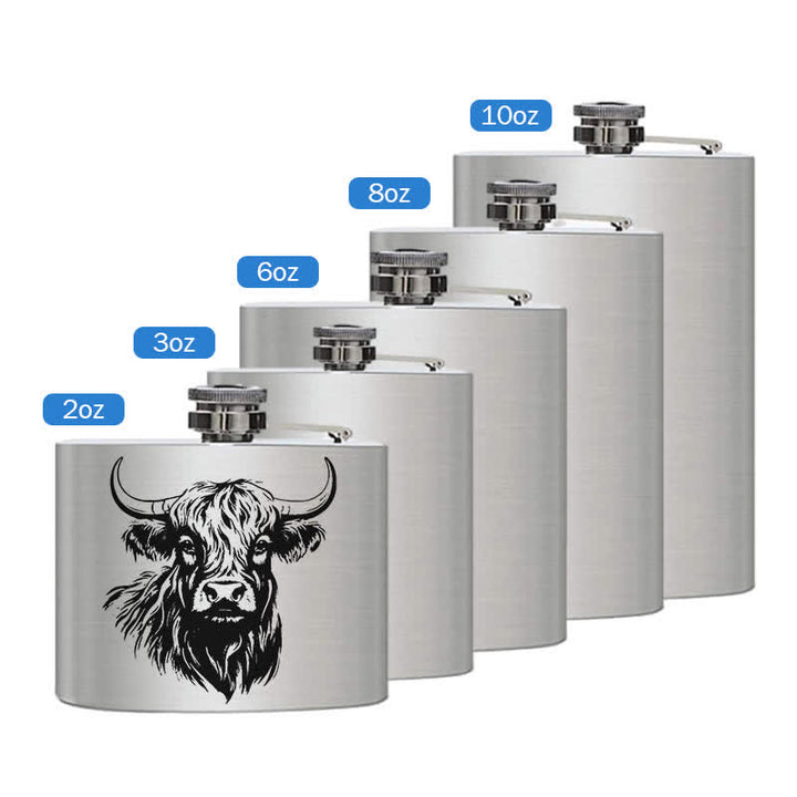 Gourde portable en acier inoxydable à motif laser Yak Bull de 3 à 8 oz