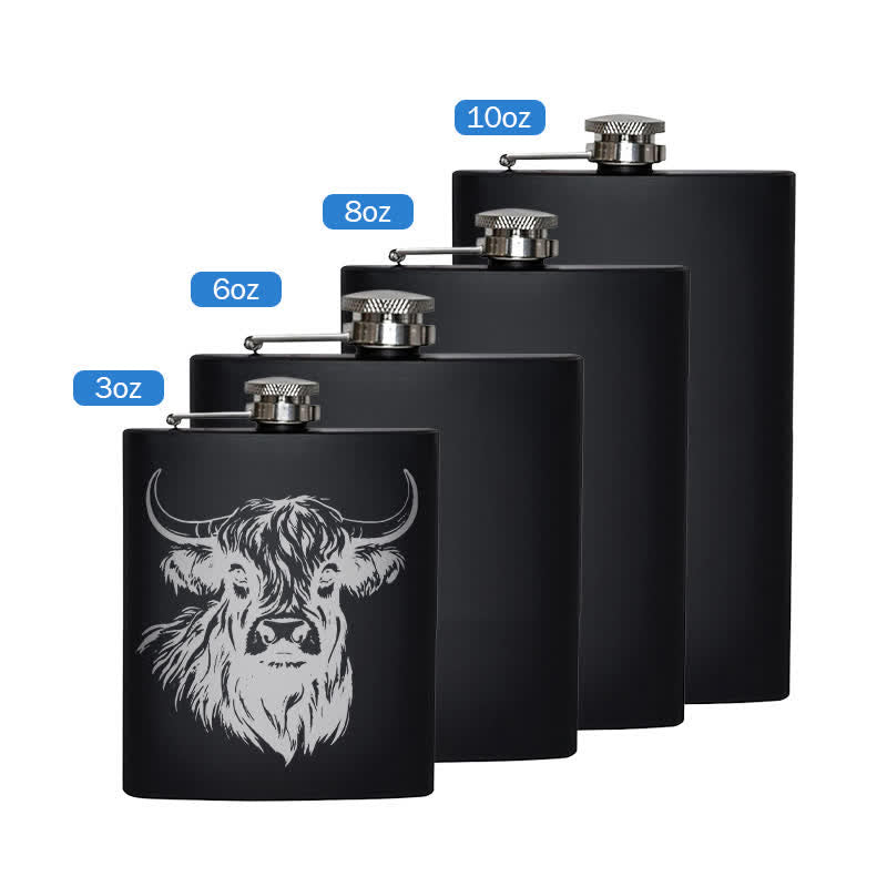 Gourde portable en acier inoxydable à motif laser Yak Bull de 3 à 8 oz