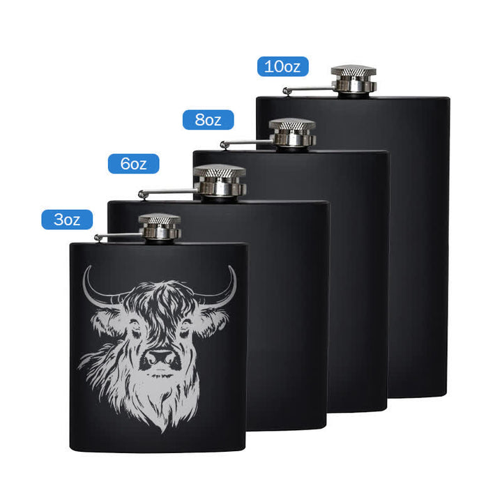 Gourde portable en acier inoxydable à motif laser Yak Bull de 3 à 8 oz