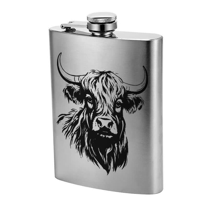 Gourde portable en acier inoxydable à motif laser Yak Bull de 3 à 8 oz