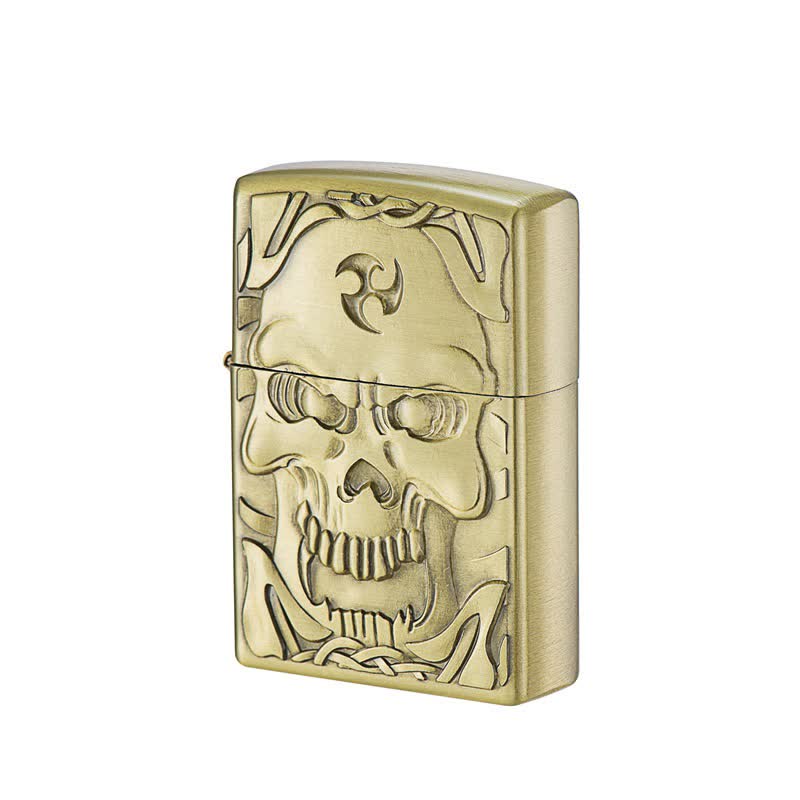 Briquet à huile rechargeable en bronze avec tête de mort cool