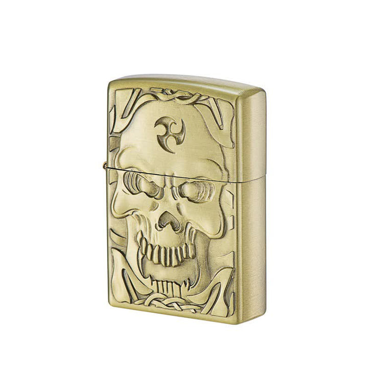 Briquet à huile rechargeable en bronze avec tête de mort cool