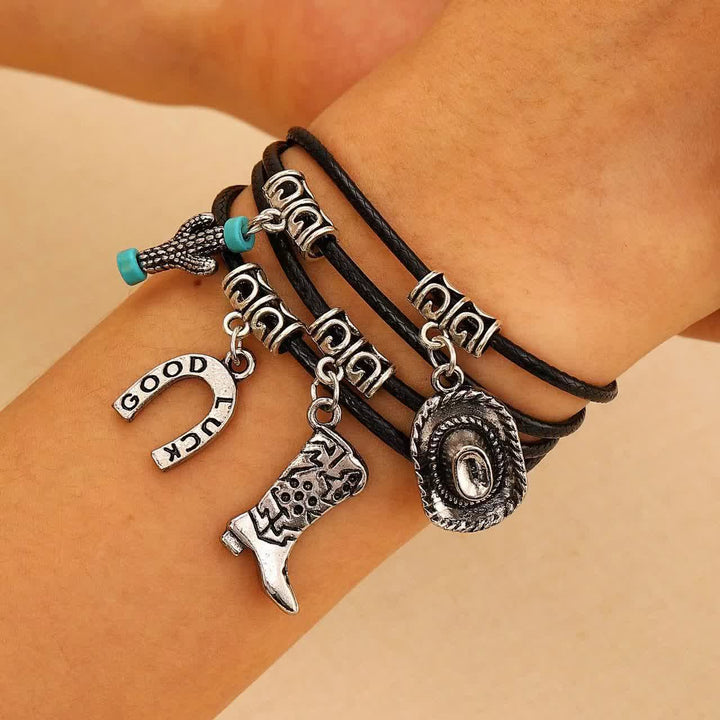 Bracelet multicouches style western Collier de cow-boy