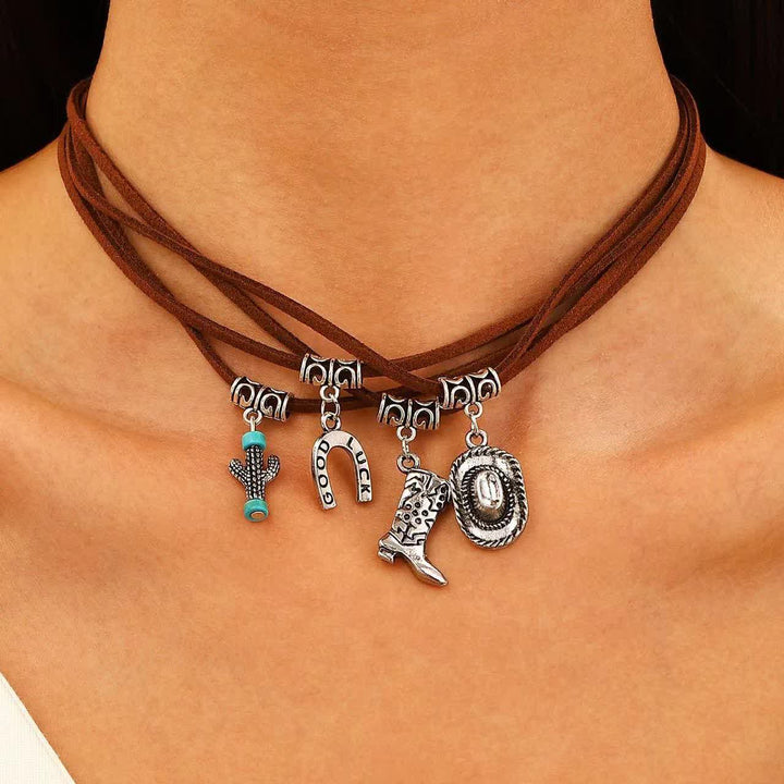 Bracelet multicouches style western Collier de cow-boy