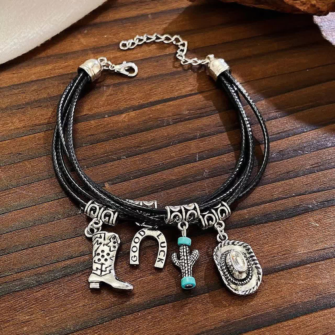 Bracelet multicouches style western Collier de cow-boy