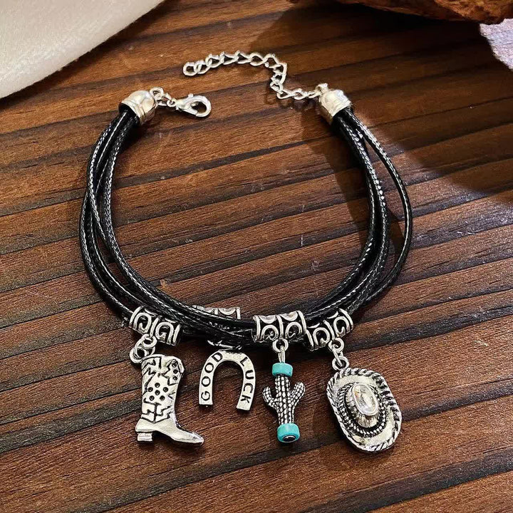 Bracelet multicouches style western Collier de cow-boy