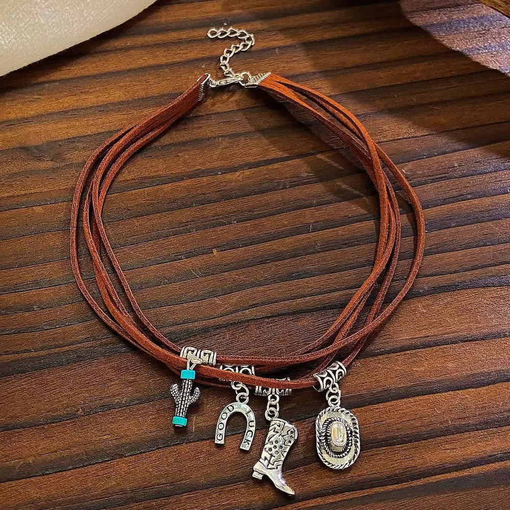 Bracelet multicouches style western Collier de cow-boy - Collier marron - image 1