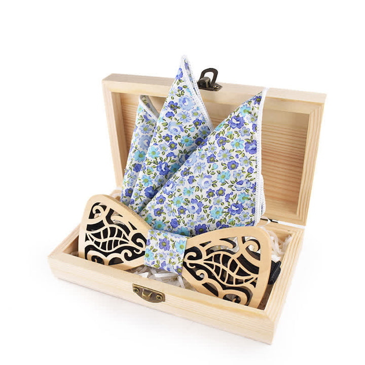 Lot de 2 nœuds papillon en bois sculptés et ajourés pour homme