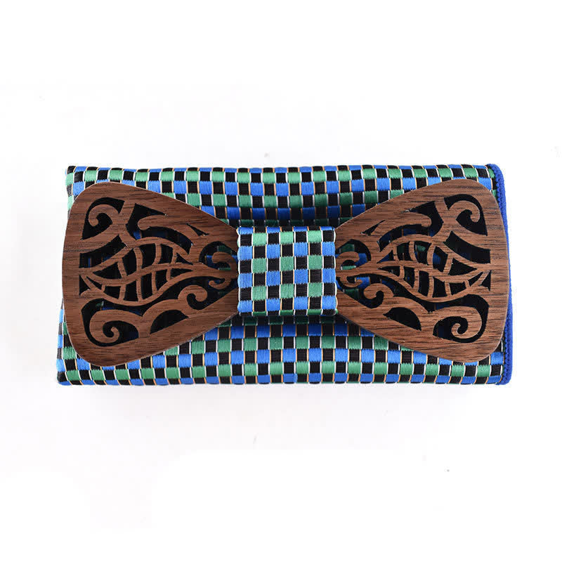Lot de 2 nœuds papillon en bois sculptés et ajourés pour homme