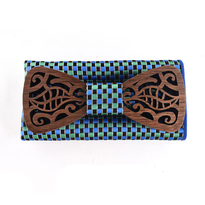 Lot de 2 nœuds papillon en bois sculptés et ajourés pour homme