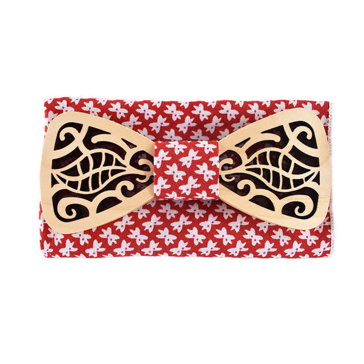 Lot de 2 nœuds papillon en bois sculptés et ajourés pour homme