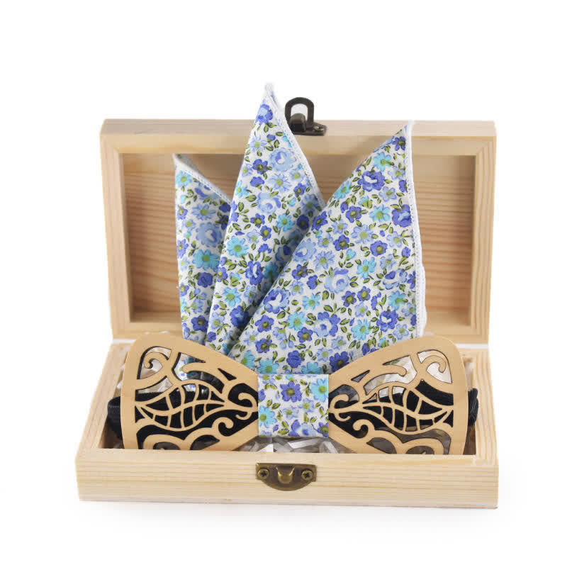 Lot de 2 nœuds papillon en bois sculptés et ajourés pour homme