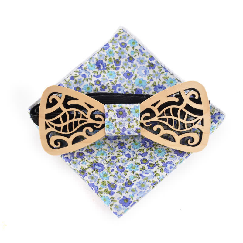 Lot de 2 nœuds papillon en bois sculptés et ajourés pour homme