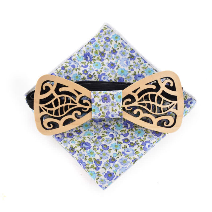 Lot de 2 nœuds papillon en bois sculptés et ajourés pour homme