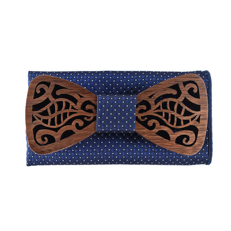 Lot de 2 nœuds papillon en bois sculptés et ajourés pour homme