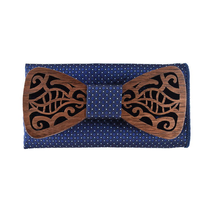 Lot de 2 nœuds papillon en bois sculptés et ajourés pour homme