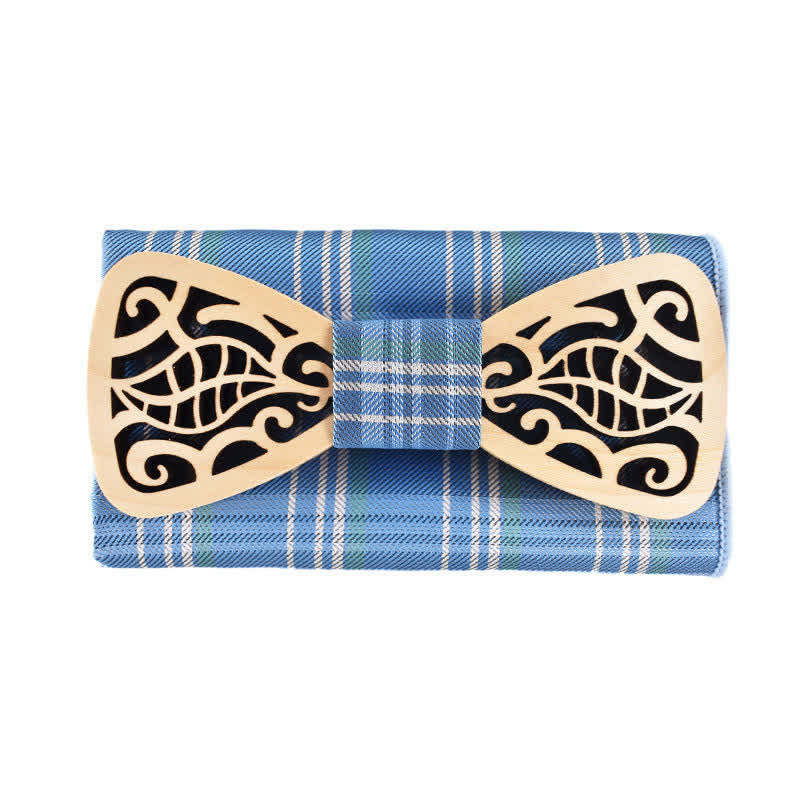 Lot de 2 nœuds papillon en bois sculptés et ajourés pour homme