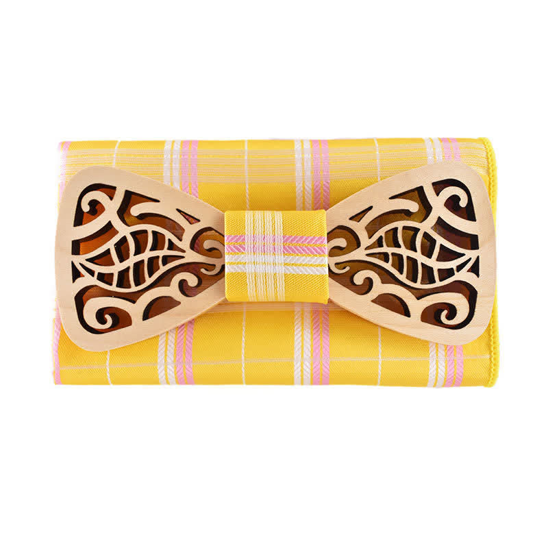 Lot de 2 nœuds papillon en bois sculptés et ajourés pour homme