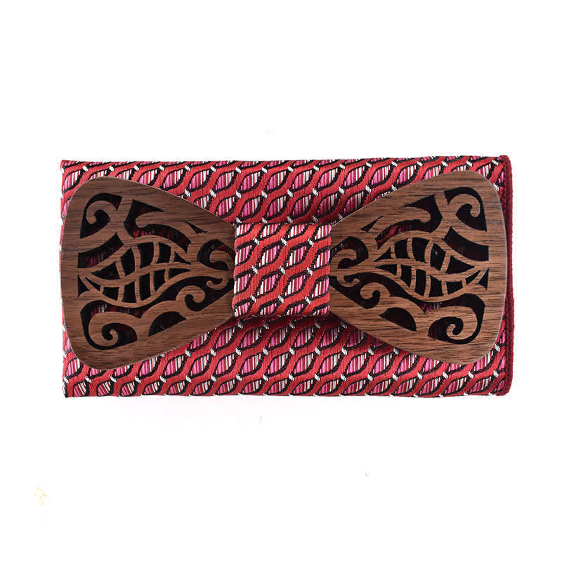 Lot de 2 nœuds papillon en bois sculptés et ajourés pour homme