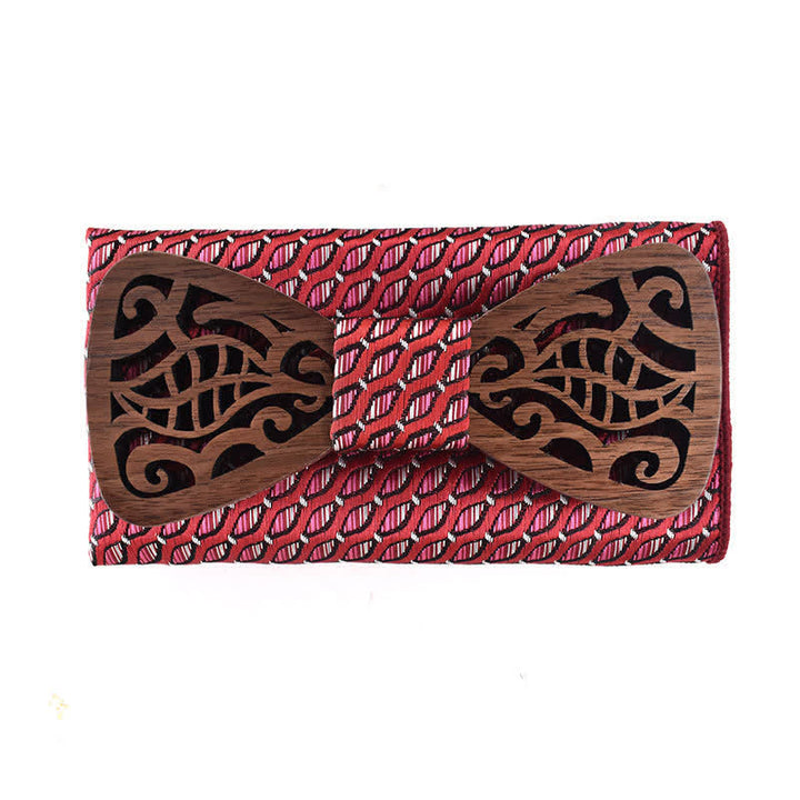 Lot de 2 nœuds papillon en bois sculptés et ajourés pour homme