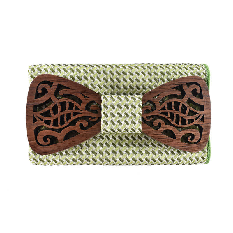Lot de 2 nœuds papillon en bois sculptés et ajourés pour homme