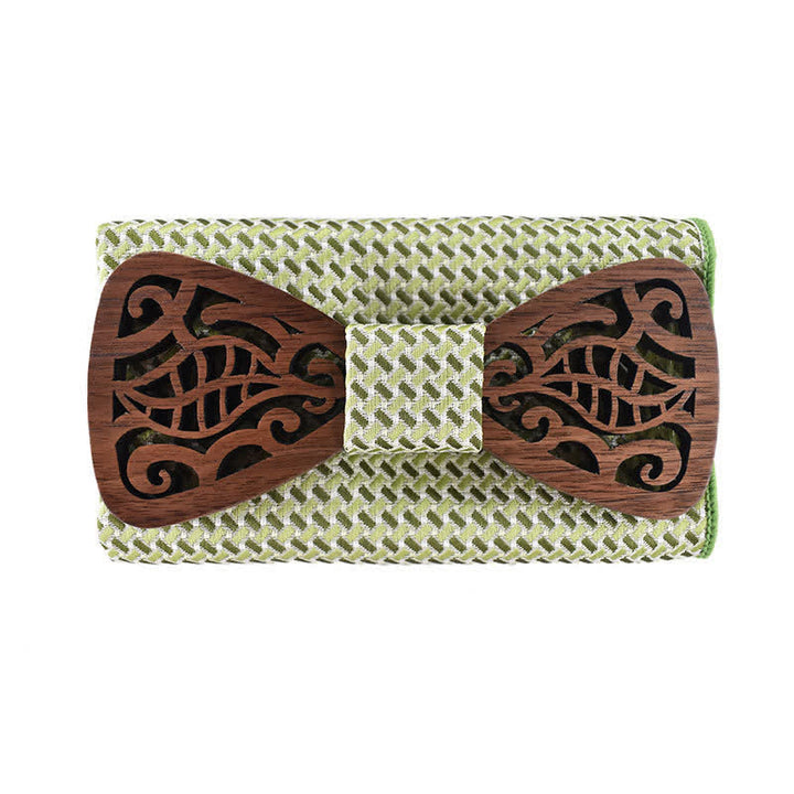 Lot de 2 nœuds papillon en bois sculptés et ajourés pour homme