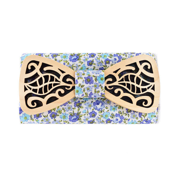 Lot de 2 nœuds papillon en bois sculptés et ajourés pour homme
